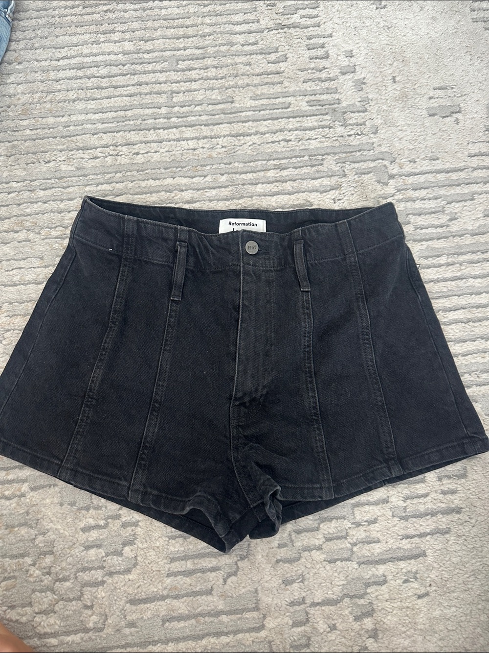 Reformation Black High-Waist Panel Denim Shorts